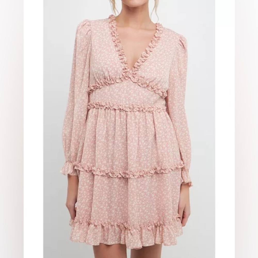 Long sleeve pink mini dress